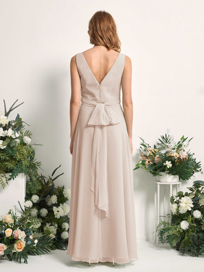 Carlyna June A-Line Champagne Bridesmaid Dress Maxi Sleeveless V-Neck Dress Back View #color_champagne
