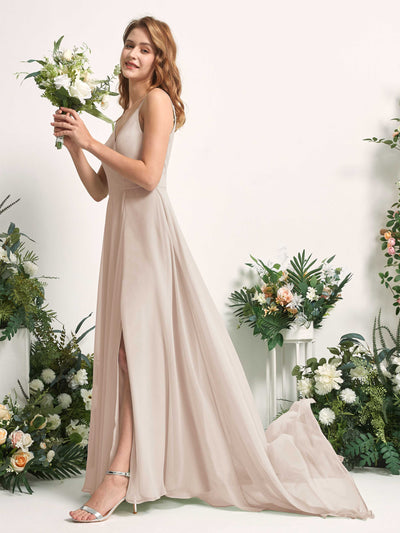 Carlyna Marcia A-Line Champagne Bridesmaid Dress Maxi Sleeveless V-Neck Dress Side View 2 #color_champagne