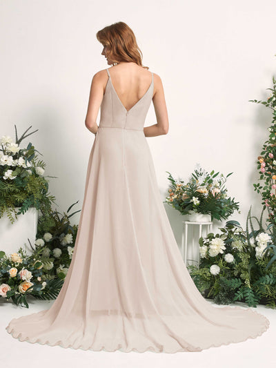 Carlyna Marcia A-Line Champagne Bridesmaid Dress Maxi Sleeveless V-Neck Dress Back View #color_champagne