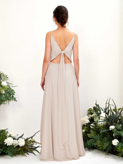 Carlyna Elsa A-Line Champagne Bridesmaid Dress Maxi Sleeveless V-Neck Dress Back View #color_champagne