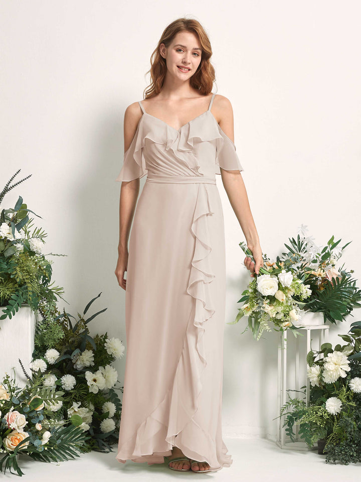 Bridesmaid Dress A-line Chiffon Spaghetti-straps Full Length Sleeveless Wedding Party Dress - Champagne (81227416)