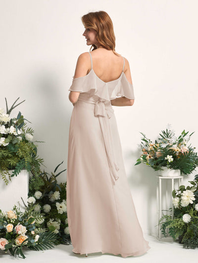 Carlyna Yvette A-Line Champagne Bridesmaid Dress Maxi Sleeveless V-Neck Dress Back View #color_champagne