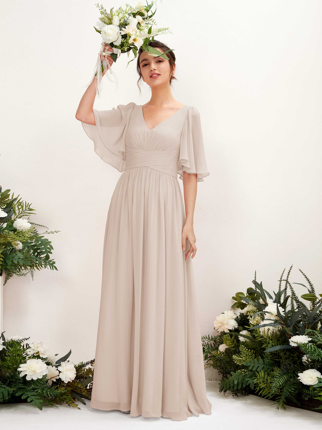 neutral colored bridesmaid dresses Elegant Ivory Satin Wedding Dress with Square Neck Accentuated Waist and Extended Train Plus Size main image 0