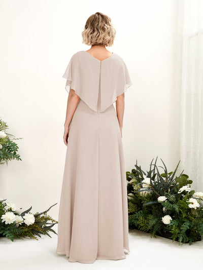 Carlyna Soleil A-Line Champagne Bridesmaid Dress Maxi Short Sleeve V-Neck Dress Back View #color_champagne