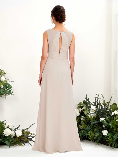 Carlyna Karen A-Line Champagne Bridesmaid Dress Maxi Sleeveless V-Neck Dress Back View #color_champagne