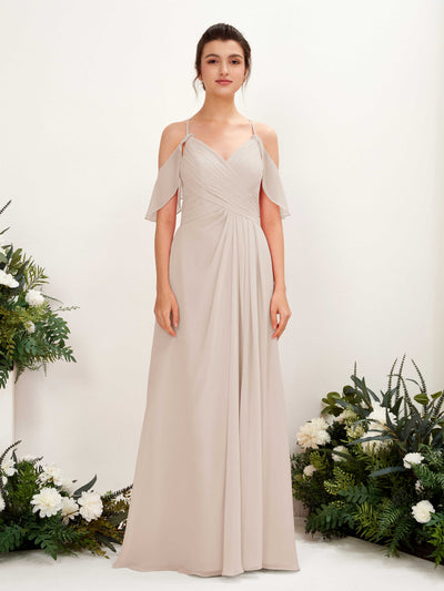 Carlyna Orlane A-Line Champagne Bridesmaid Dress Maxi Sleeveless V-Neck Dress Front View #color_champagne
