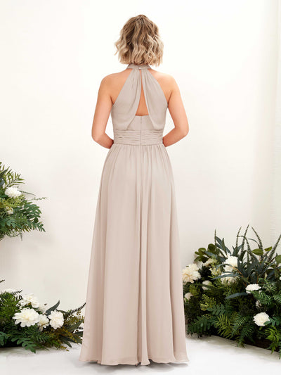 Carlyna Hilda A-Line Champagne Bridesmaid Dress Maxi Sleeveless Round Neck Dress Back View #color_champagne