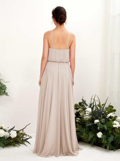 Carlyna Alva A-Line Champagne Bridesmaid Dress Maxi Sleeveless Halter Dress Back View #color_champagne