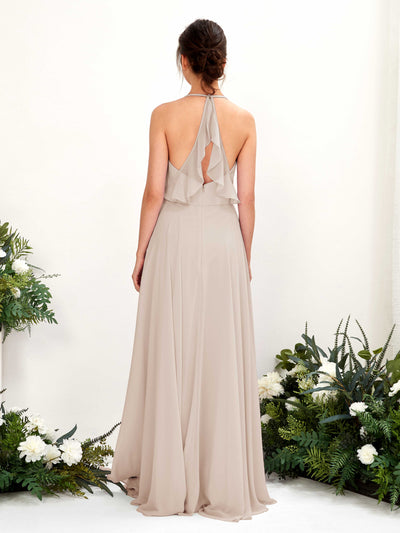 Carlyna Launo A-Line Champagne Bridesmaid Dress Maxi Sleeveless V-Neck Dress Back View #color_champagne