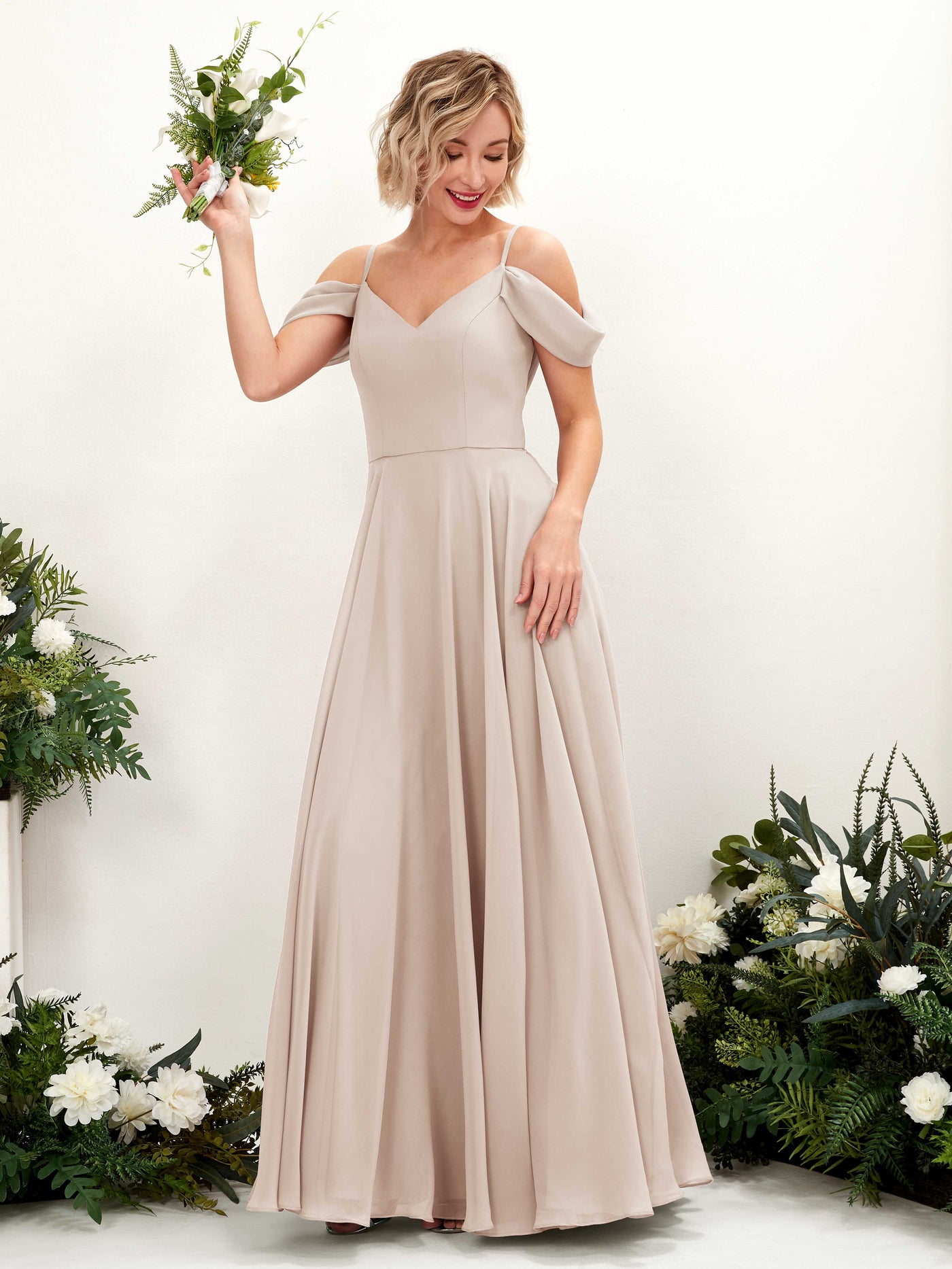 Champagne Bridesmaid Dresses Bridesmaid Dress A-line Chiffon Off Shoulder Full Length Sleeveless Wedding Party Dress (81224916)#color_champagne