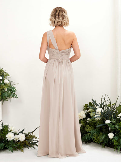 Carlyna Flaze A-Line Champagne Bridesmaid Dress Maxi Sleeveless One Shoulder Dress Back View #color_champagne