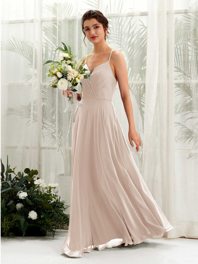 Carlyna Naura A-Line Champagne Bridesmaid Dress Maxi Sleeveless V-Neck Dress Front View #color_champagne