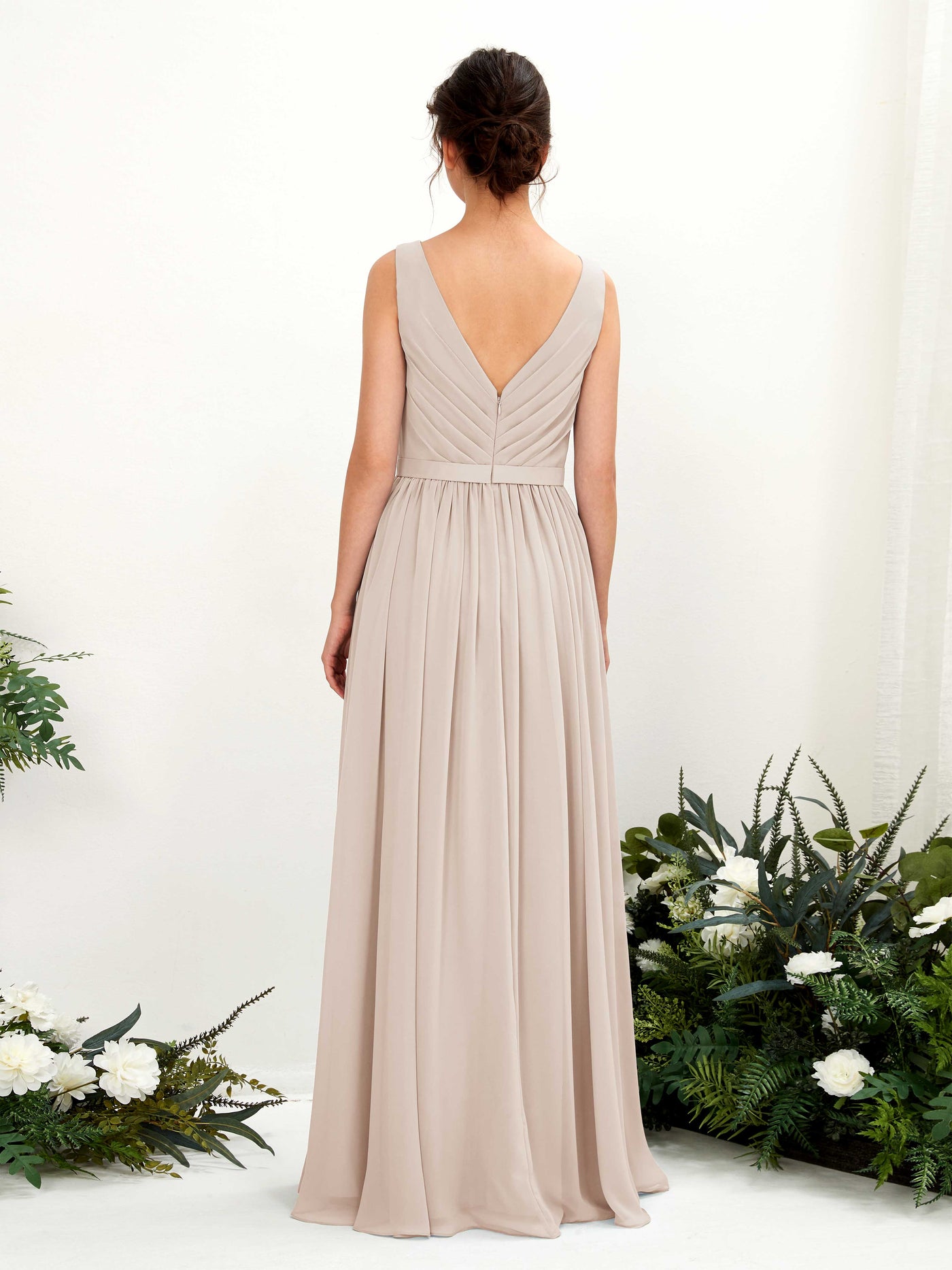 Champagne Bridesmaid Dresses Bridesmaid Dress A-line Chiffon V-neck Full Length Sleeveless Wedding Party Dress (81223616)#color_champagne