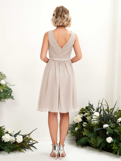Carlyna Natasha A-Line Champagne Bridesmaid Dress Knee-Length Sleeveless V-Neck Dress Back View #color_champagne