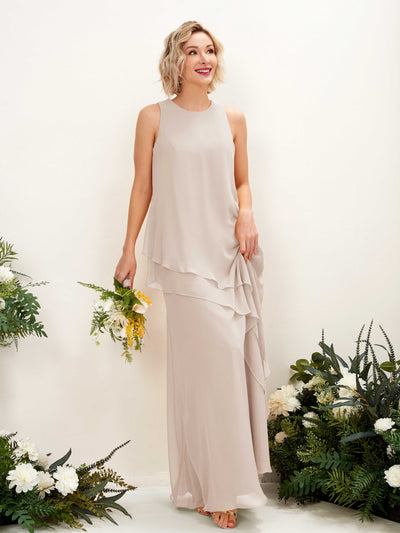 Carlyna Finna Sheath Champagne Bridesmaid Dress Maxi Sleeveless Round Neck Dress Front View #color_champagne