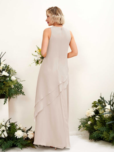 Carlyna Finna Sheath Champagne Bridesmaid Dress Maxi Sleeveless Round Neck Dress Back View #color_champagne