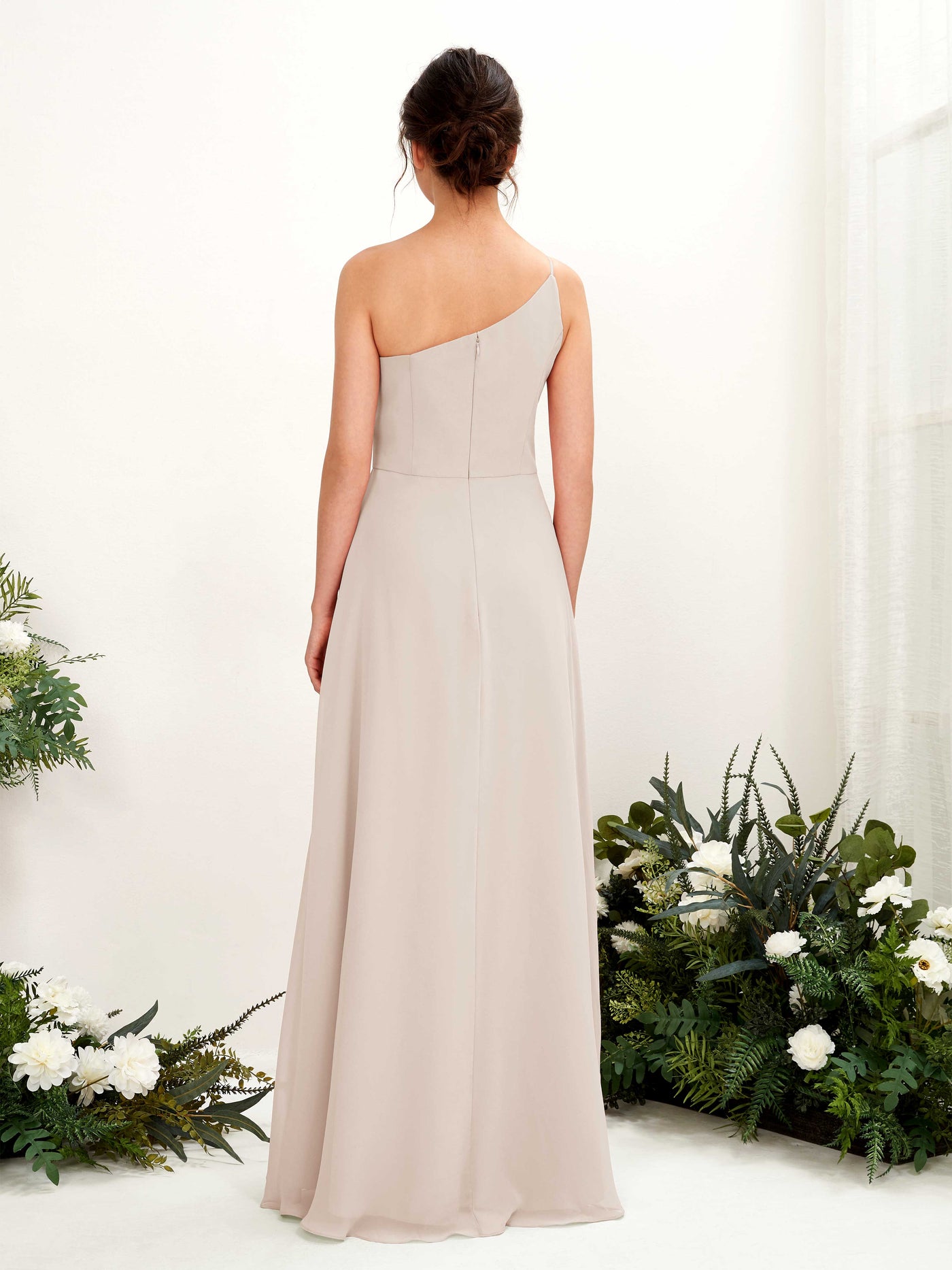 Champagne Bridesmaid Dresses Bridesmaid Dress A-line Chiffon One Shoulder Full Length Sleeveless Wedding Party Dress (81225716)#color_champagne