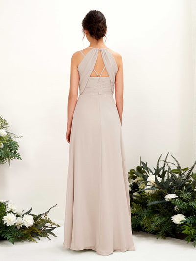 Carlyna Joa A-Line Champagne Bridesmaid Dress Maxi Sleeveless V-Neck Dress Back View #color_champagne
