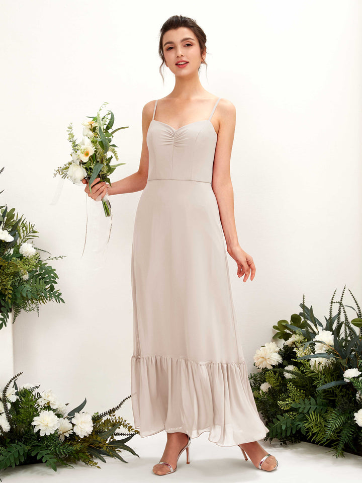 Champagne Bridesmaid Dresses Bridesmaid Dress Chiffon Spaghetti-straps Full Length Sleeveless Wedding Party Dress (81223016)