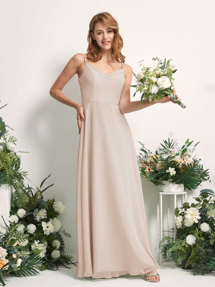Bridesmaid Dress A-line Chiffon Spaghetti-straps Full Length Sleeveless Wedding Party Dress - Champagne (81227216)