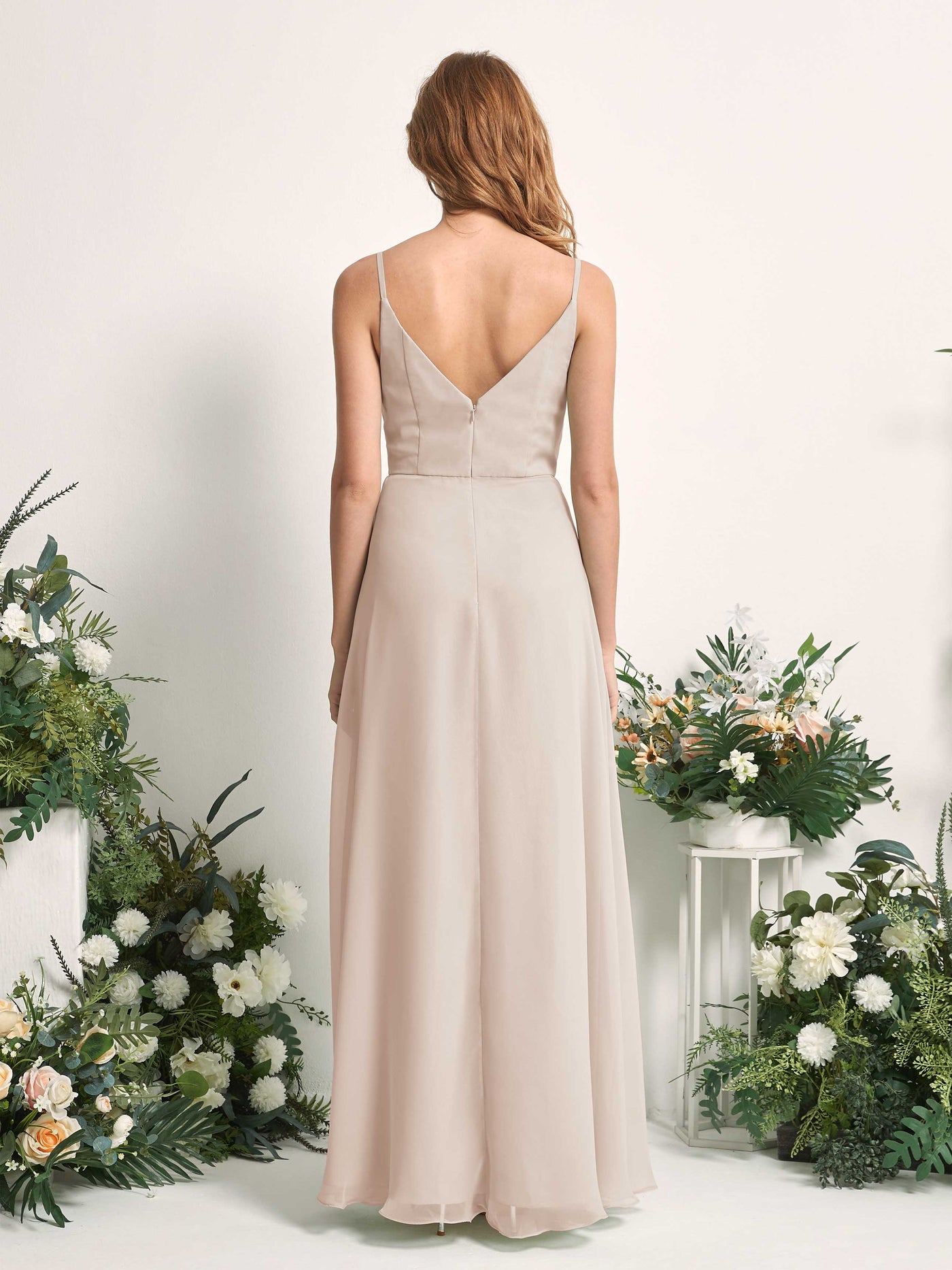 Bridesmaid Dress A-line Chiffon Spaghetti-straps Full Length Sleeveless Wedding Party Dress - Champagne (81227216)#color_champagne