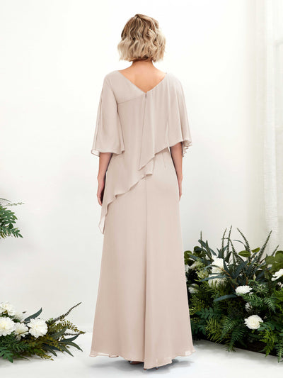 Carlyna Violaine A-Line Champagne Bridesmaid Dress Maxi Three Quarter Sleeve V-Neck Dress Back View #color_champagne