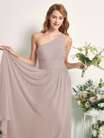 Carlyna Pandora A-Line Taupe Bridesmaid Dress Maxi Sleeveless One Shoulder Dress Side View 2 #color_taupe