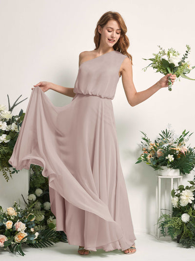 Carlyna Cecily A-Line Taupe Bridesmaid Dress Maxi Sleeveless One Shoulder Dress Side View 2 #color_taupe