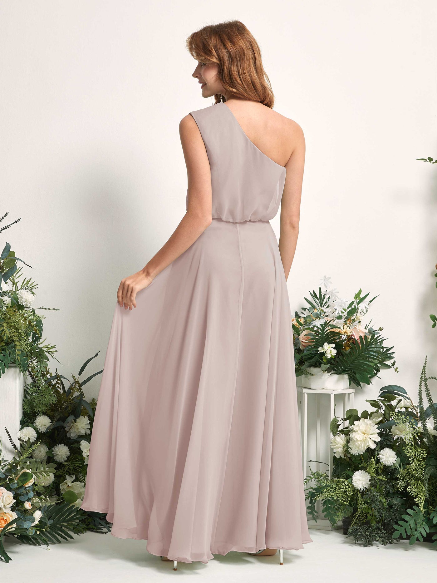 Bridesmaid Dress A-line Chiffon One Shoulder Full Length Sleeveless Wedding Party Dress - Taupe (81226824)#color_taupe
