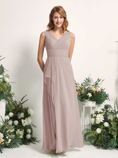 Carlyna Mollie A-Line Taupe Bridesmaid Dress Maxi Sleeveless V-Neck Dress Side View 2 #color_taupe