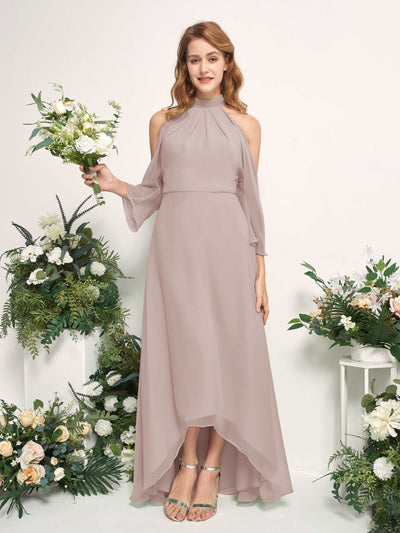 Carlyna Maxine A-Line Taupe Bridesmaid Dress Maxi Sleeveless Round Neck Dress Front View #color_taupe