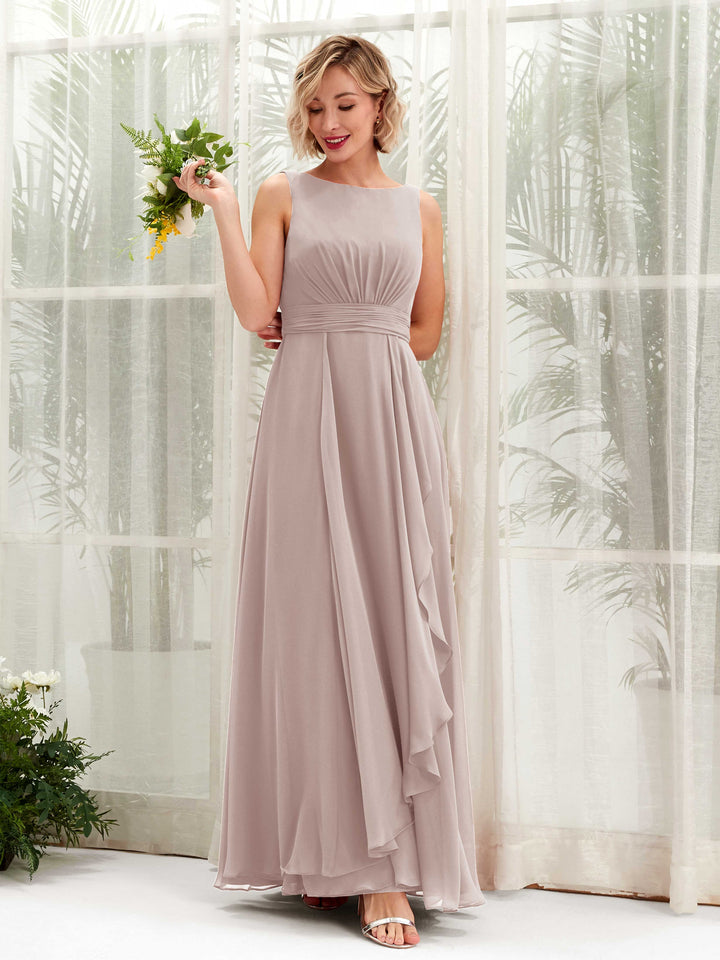 Taupe Bridesmaid Dresses Bridesmaid Dress A-line Chiffon Bateau Full Length Sleeveless Wedding Party Dress (81225824)