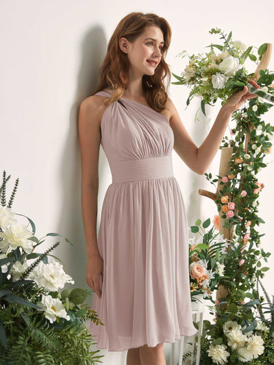 Carlyna Echo A-Line Taupe Bridesmaid Dress Knee-Length Sleeveless One Shoulder Dress Side View 2 #color_taupe