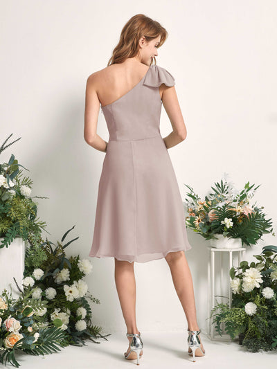 Carlyna Brenda A-Line Taupe Bridesmaid Dress Knee-Length Sleeveless One Shoulder Dress Back View #color_taupe