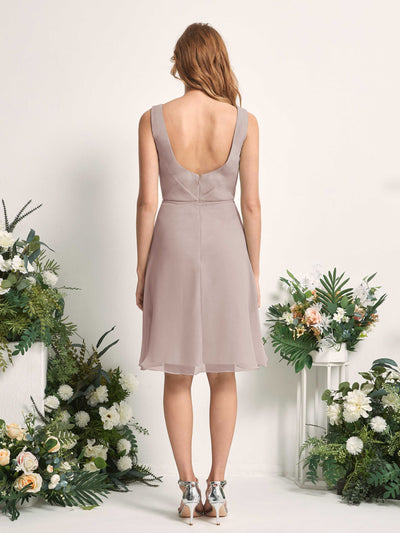 Carlyna Alisha A-Line Taupe Bridesmaid Dress Knee-Length Sleeveless V-Neck Dress Back View #color_taupe