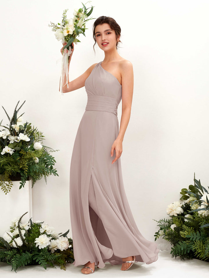 Taupe Bridesmaid Dresses Bridesmaid Dress A-line Chiffon One Shoulder Full Length Sleeveless Wedding Party Dress (81224724)