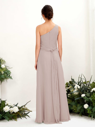 Carlyna Trita Sheath Taupe Bridesmaid Dress Maxi Sleeveless One Shoulder Dress Back View #color_taupe