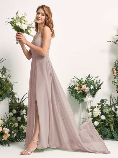 Carlyna Marcia A-Line Taupe Bridesmaid Dress Maxi Sleeveless V-Neck Dress Side View 2 #color_taupe