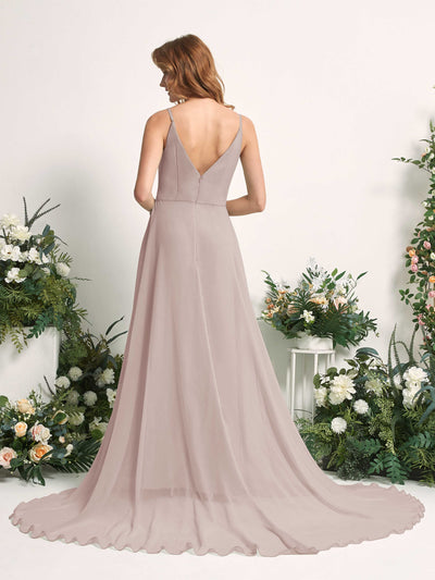 Carlyna Marcia A-Line Taupe Bridesmaid Dress Maxi Sleeveless V-Neck Dress Back View #color_taupe
