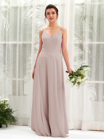 Carlyna Elsa A-Line Taupe Bridesmaid Dress Maxi Sleeveless V-Neck Dress Front View #color_taupe