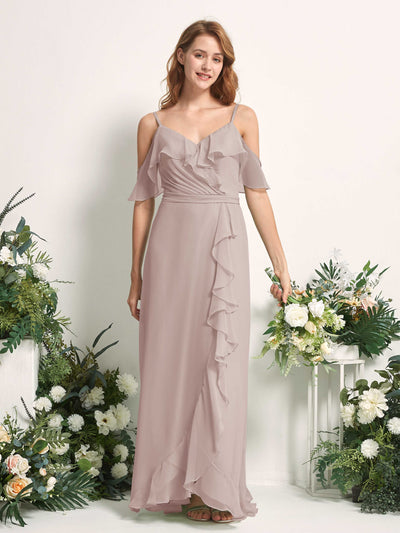 Carlyna Yvette A-Line Taupe Bridesmaid Dress Maxi Sleeveless V-Neck Dress Front View #color_taupe
