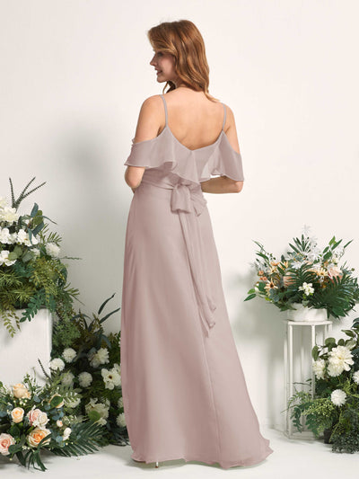Carlyna Yvette A-Line Taupe Bridesmaid Dress Maxi Sleeveless V-Neck Dress Back View #color_taupe