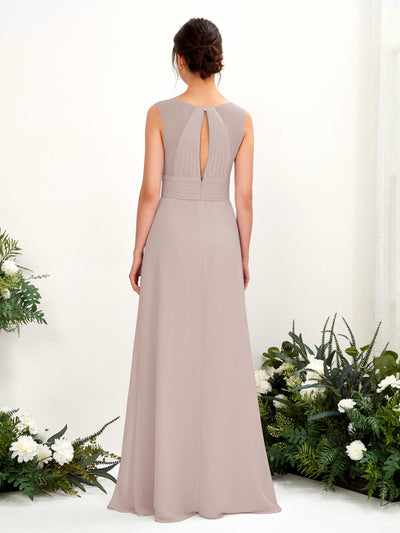 Carlyna Karen A-Line Taupe Bridesmaid Dress Maxi Sleeveless V-Neck Dress Back View #color_taupe