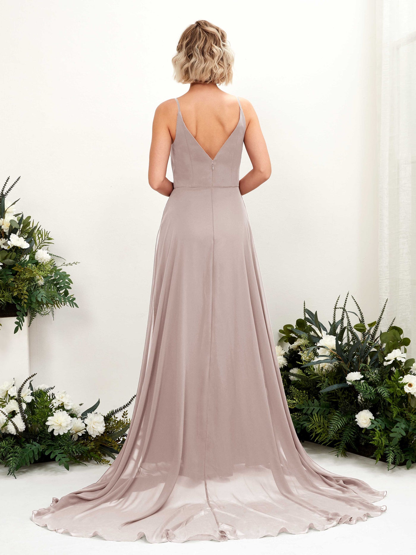 Taupe Bridesmaid Dresses Bridesmaid Dress A-line Chiffon V-neck Full Length Sleeveless Wedding Party Dress (81224124)#color_taupe