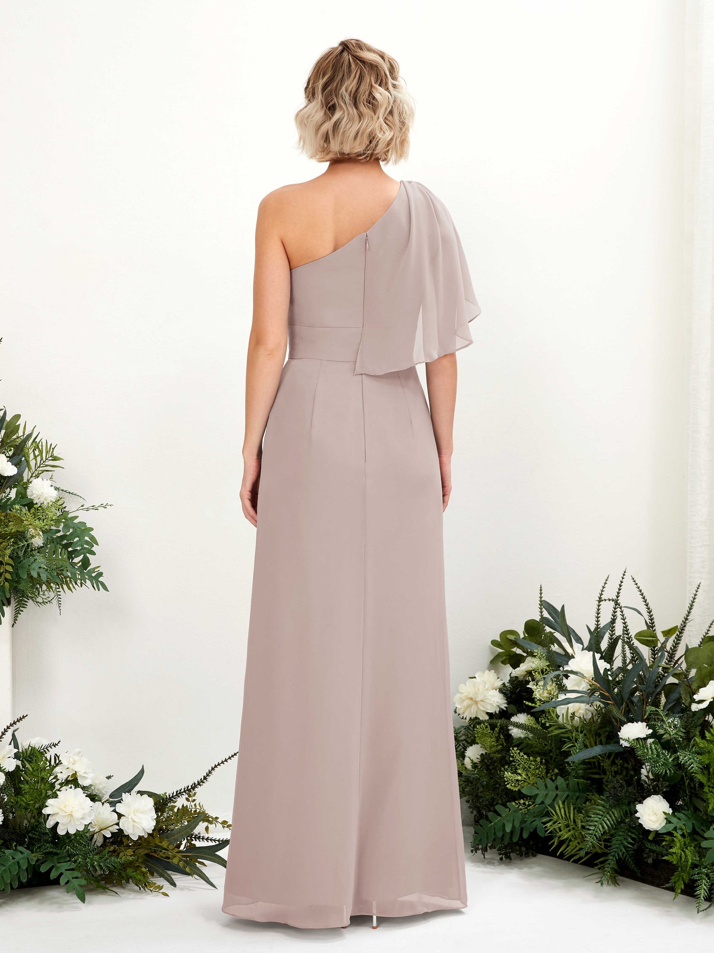 Taupe Bridesmaid Dresses Bridesmaid Dress Ball Gown Chiffon Full Length Short Sleeves Wedding Party Dress (81223724)#color_taupe