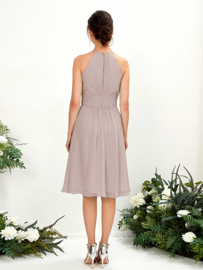 Carlyna Cathie A-Line Taupe Bridesmaid Dress Knee-Length Sleeveless Round Neck Dress Back View #color_taupe