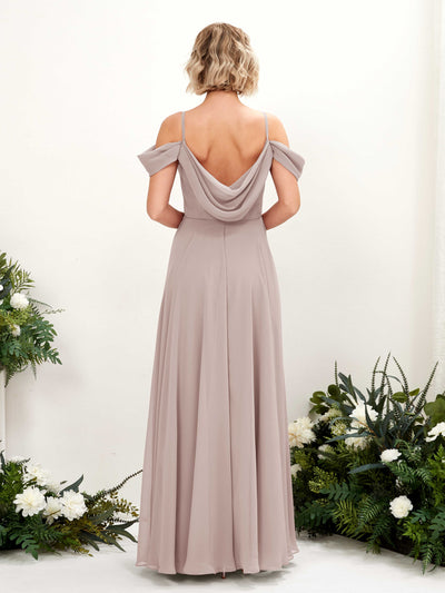 Carlyna Kauku A-Line Taupe Bridesmaid Dress Maxi Sleeveless V-Neck Dress Back View #color_taupe