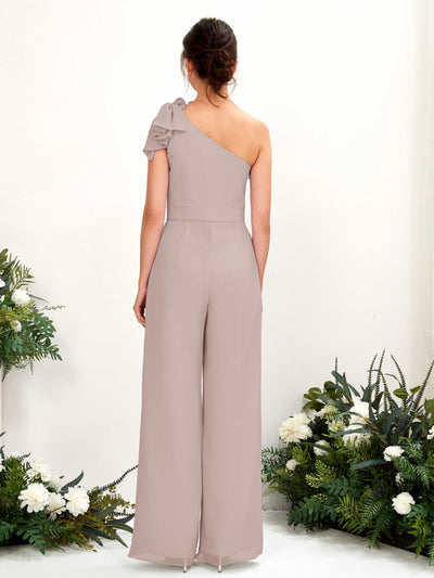 Carlyna Jasmine Jumpsuit Taupe Bridesmaid Dress Maxi Sleeveless One Shoulder Dress Back View #color_taupe