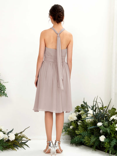 Carlyna Yvonne A-Line Taupe Bridesmaid Dress Knee-Length Sleeveless Round Neck Dress Back View #color_taupe
