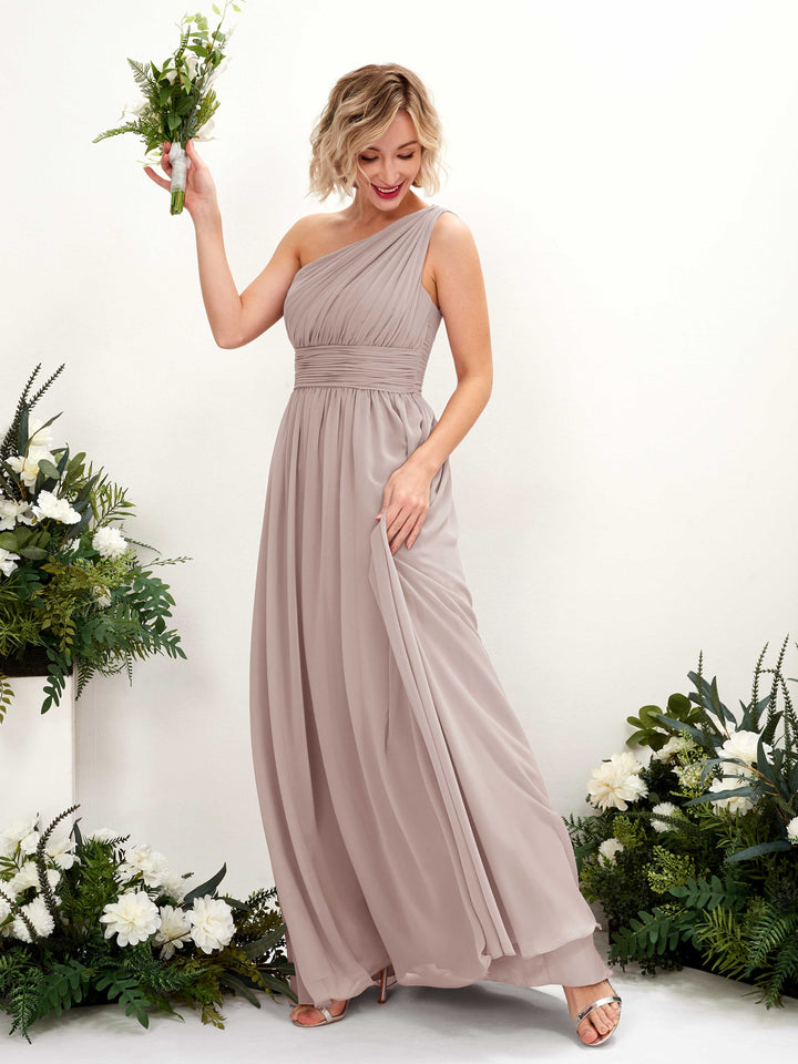 Taupe Bridesmaid Dresses Bridesmaid Dress Ball Gown Chiffon One Shoulder Full Length Sleeveless Wedding Party Dress (81225024)